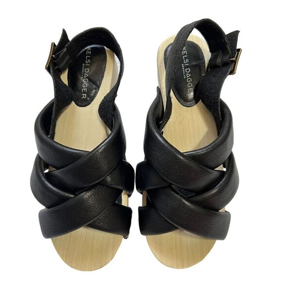 Kelsi Dagger Wood & Black Leather Sandals Sz 5.5 Brooklyn Grove Model - Picture 5 of 9